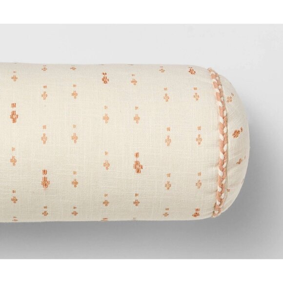 Threshold Geo Print Peach & Cream Color Bolster Accent Pillow 18" Long & 7" Deep - Picture 3 of 7